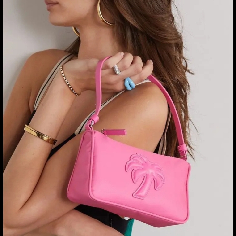 Palm Ageles Pink Nylon Palm Embossed Shoulder Bag